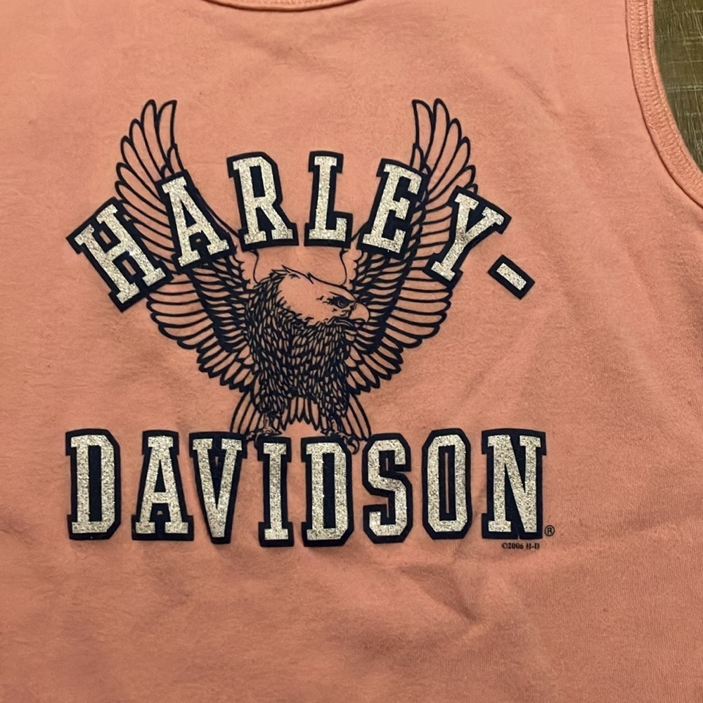 Harley-Davidson Girl’s Early 2000s Pink Sz M Fitted Tank Top. Eagle Graphic EUC - Picture 3 of 8